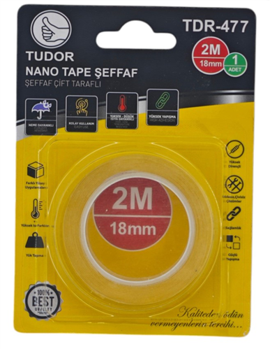 TUDOR NANO ŞEFFAF ÇİFT TARAFLI SİLİKONİZE BANT 18 M X 2 MT ( 48 AD )